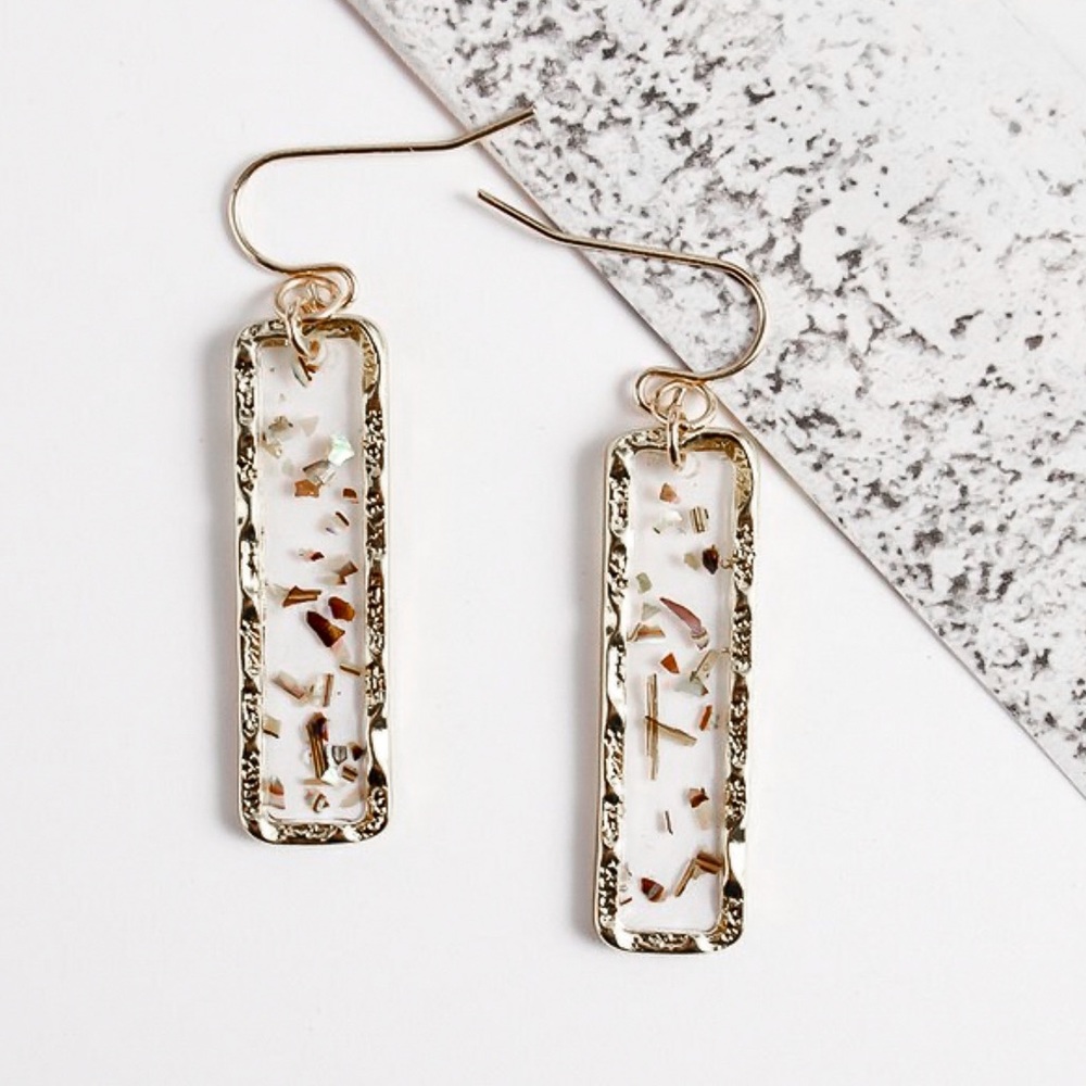 2/$20!  Gold Rectangle Earrings w/Metallic Flecks - Picture 3 of 8